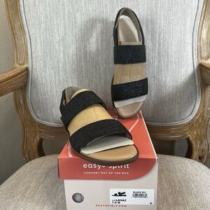 NEW Black Woven Double Strap Sandals Flat Slingback Shoes 7.5M Resort Casual